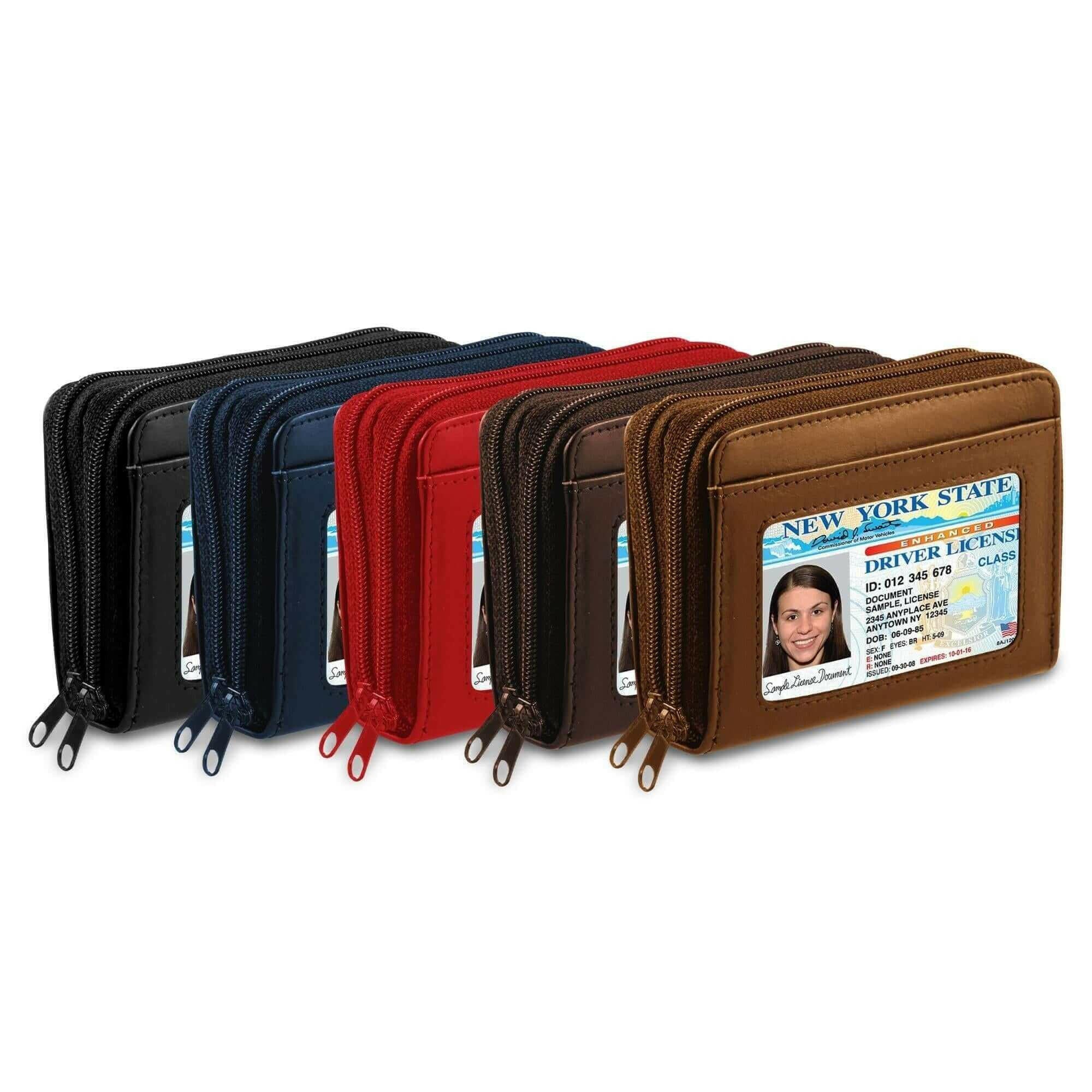 RFID Genuine Leather Credit Card Wallet for Women w/ ID Display Window.