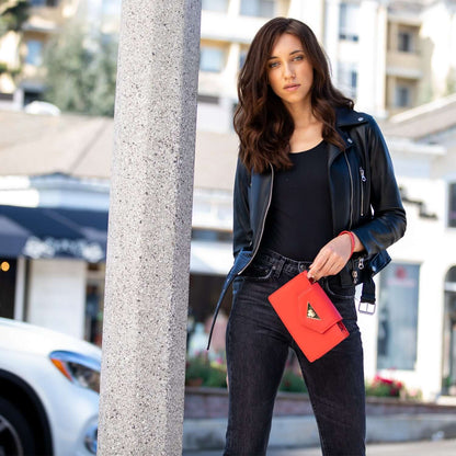 Mini Crossbody Bag Small Leather Red Purse Wristlet Women&