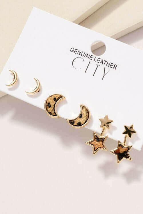 Animal Print Calf Hair Stud Earrings Set.