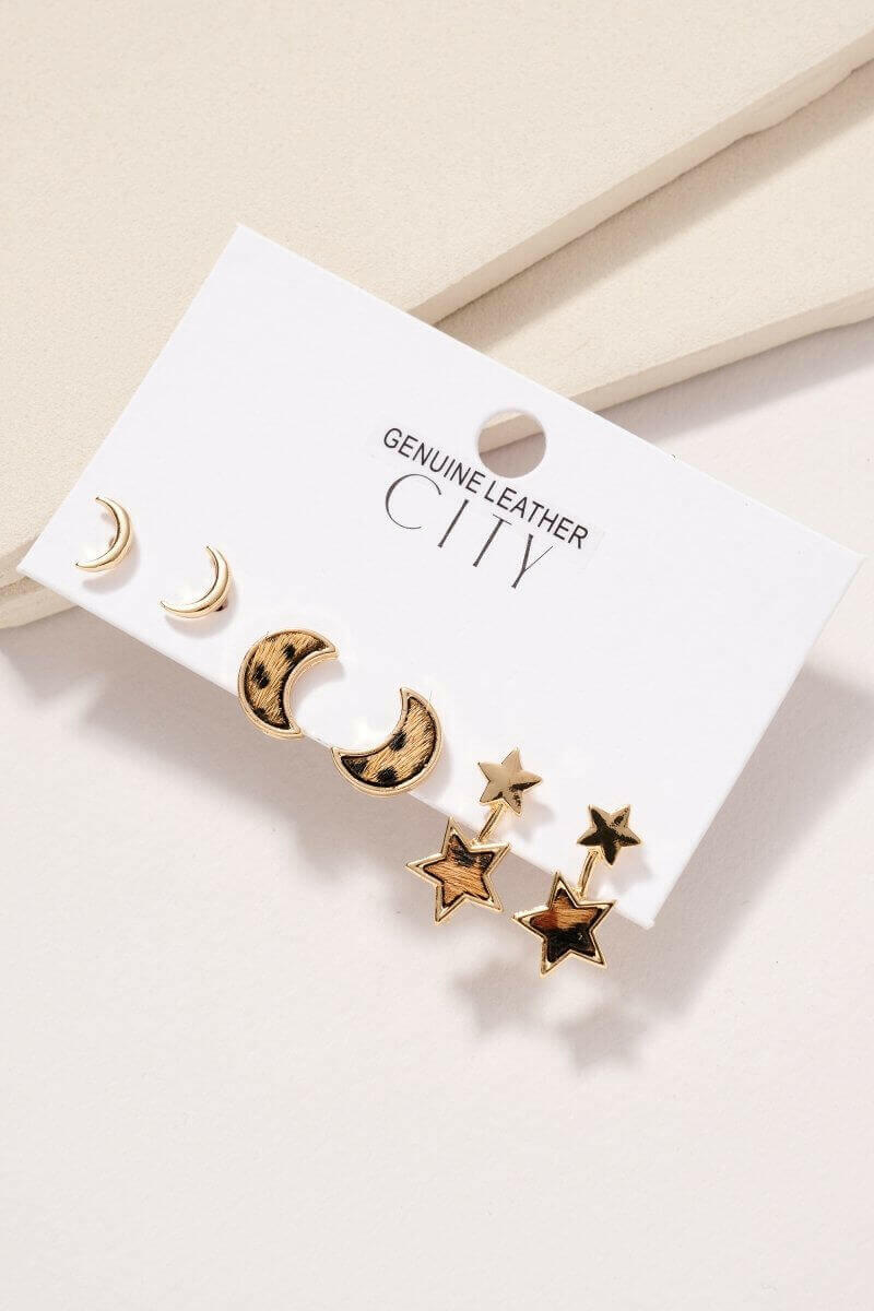 Animal Print Calf Hair Stud Earrings Set.