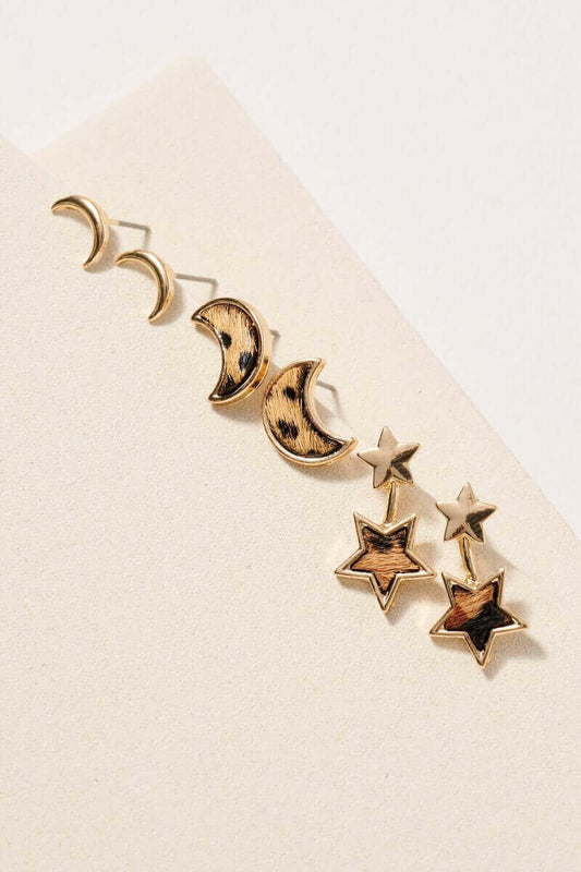 Animal Print Calf Hair Stud Earrings Set.