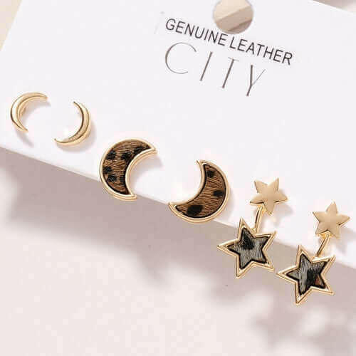 Animal Print Calf Hair Stud Earrings Set.