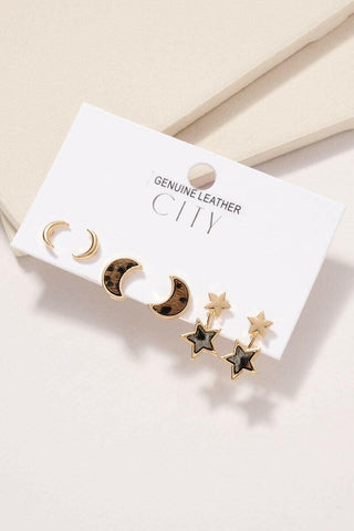 Animal Print Calf Hair Stud Earrings Set.