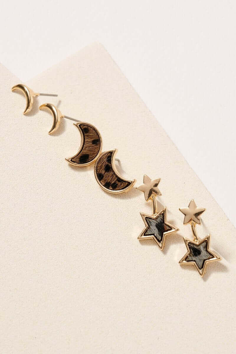 Animal Print Calf Hair Stud Earrings Set.