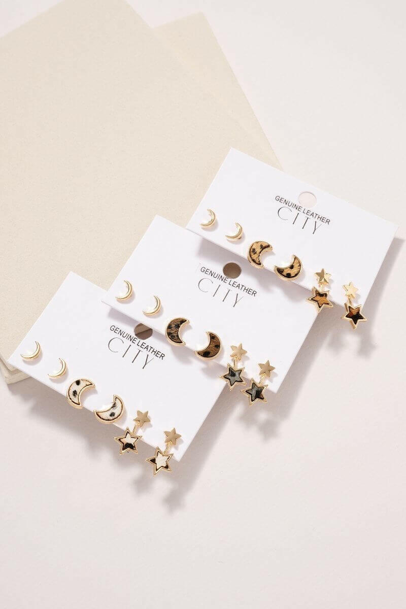 Animal Print Calf Hair Stud Earrings Set