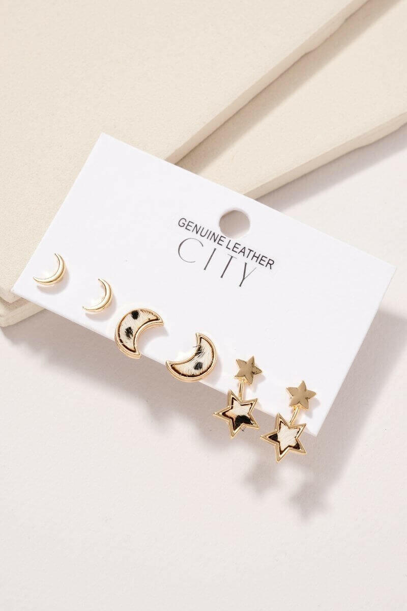 Animal Print Calf Hair Stud Earrings Set.