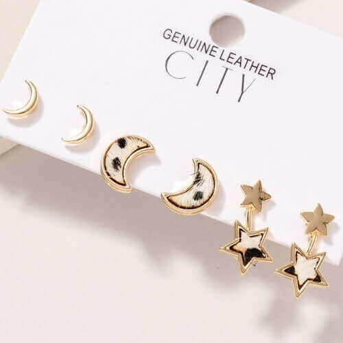 Animal Print Calf Hair Stud Earrings Set.