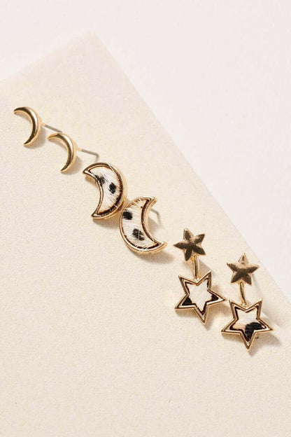 Animal Print Calf Hair Stud Earrings Set.