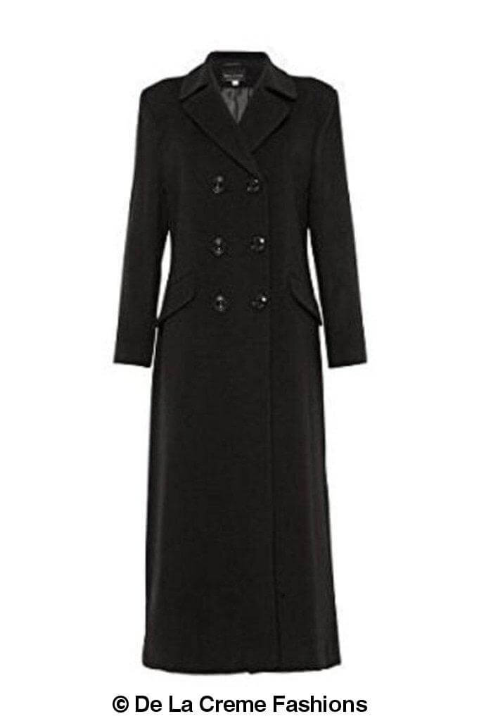 Wool Blend Double Breasted Long Coat