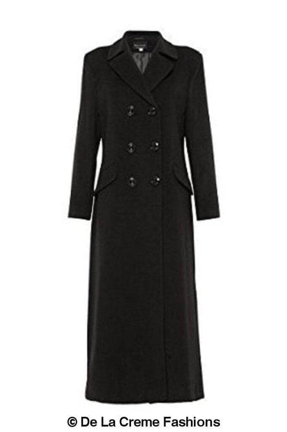 Wool Blend Double Breasted Long Coat