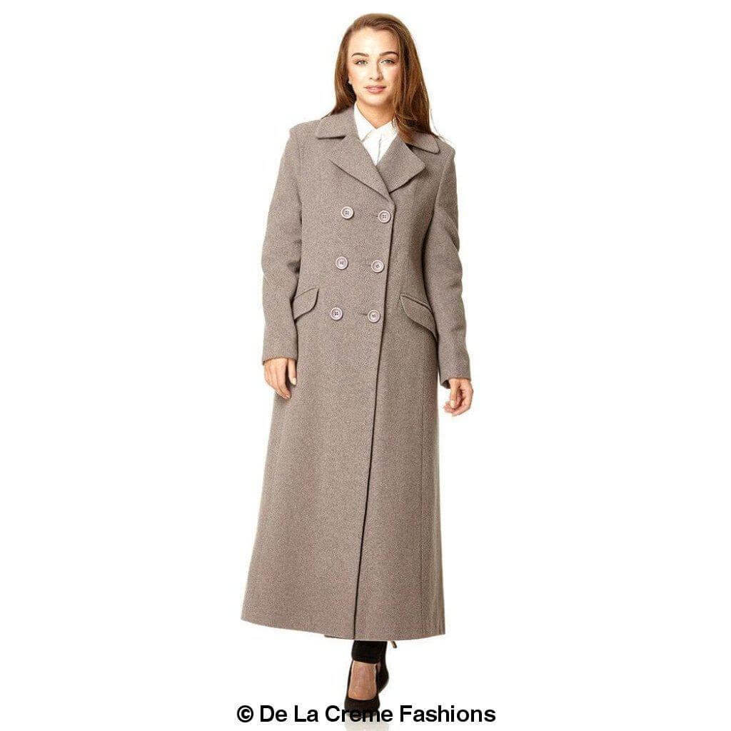 Wool Blend Double Breasted Long Coat