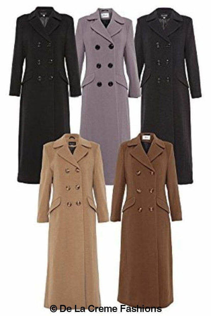 Wool Blend Double Breasted Long Coat