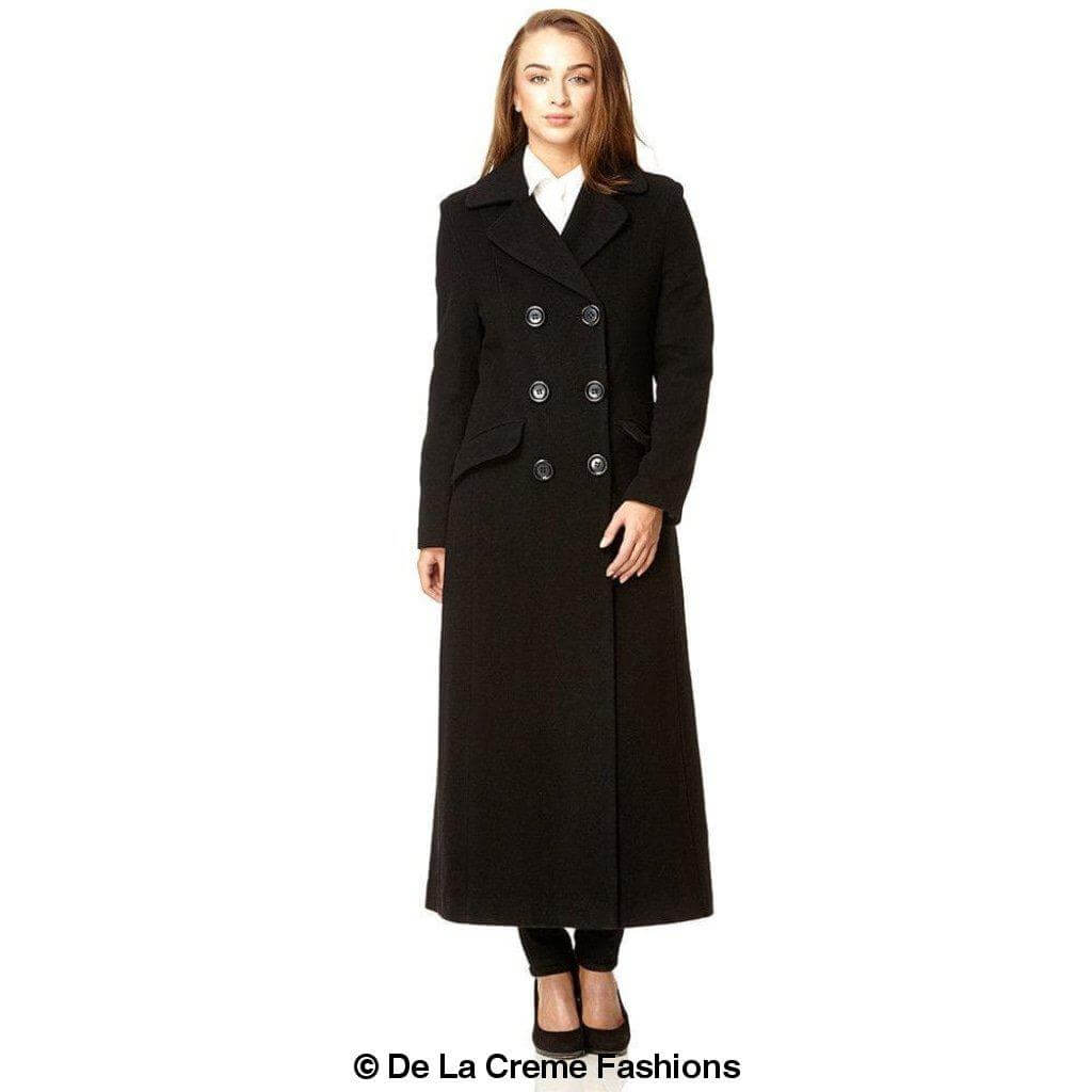 Wool Blend Double Breasted Long Coat