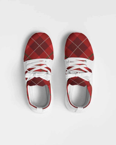 Men's Athletic Sneakers, Red Plaid Low Top Running Shoes - 014HQF