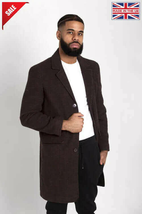 Mens Single Breasted Check Design Overcoat.