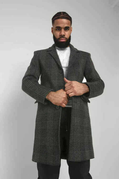 Mens Single Breasted Check Design Overcoat.