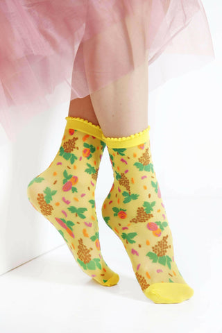 MICOL sheer yellow socks for women.