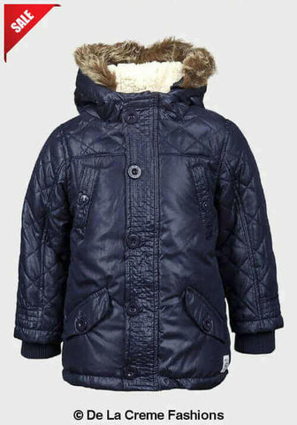 Minoti - Boys Quilted Winter Padded Jacket Faux Fur Hooded Puffa Coat.