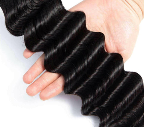 Brazilian 3/4 Fancy Deep Wavy Fumi Human Hair bundles with 4x4 Closure.