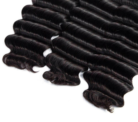 Brazilian 3/4 Fancy Deep Wavy Fumi Human Hair bundles with 4x4 Closure.