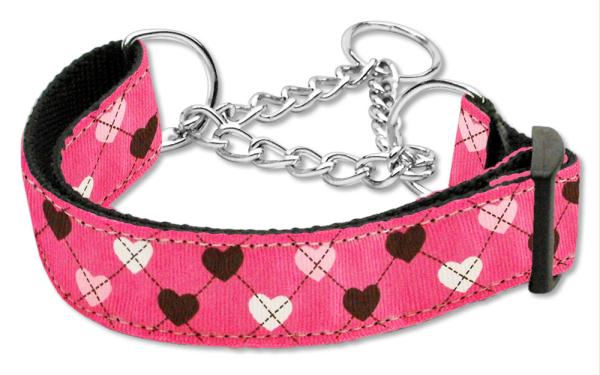 Mirage Pet Products 125-017M LGBPK Argyle Hearts Nylon Ribbon Collar M.