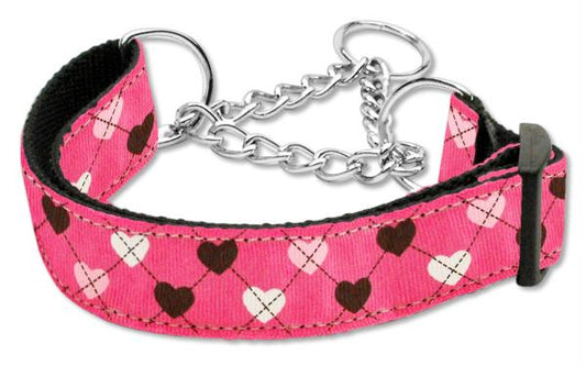 Mirage Pet Products 125-017M LGBPK Argyle Hearts Nylon Ribbon Collar M