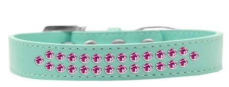 Mirage Pet Products613-07 AQ-18 Two Row Bright Pink Crystal Dog Collar.