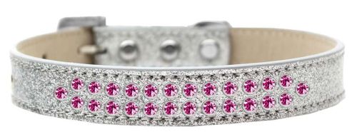 Mirage Pet Products614-07 SV-12 Two Row Bright Pink Crystal Dog Collar.