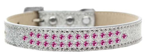 Mirage Pet Products614-07 SV-12 Two Row Bright Pink Crystal Dog Collar