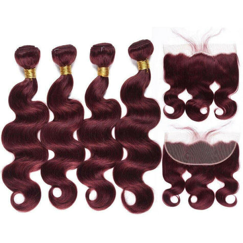 10A Grade #99J  Body Wave #1B/99j BUNDLES with 4x4 CLOSURES & 13x4 FRO.