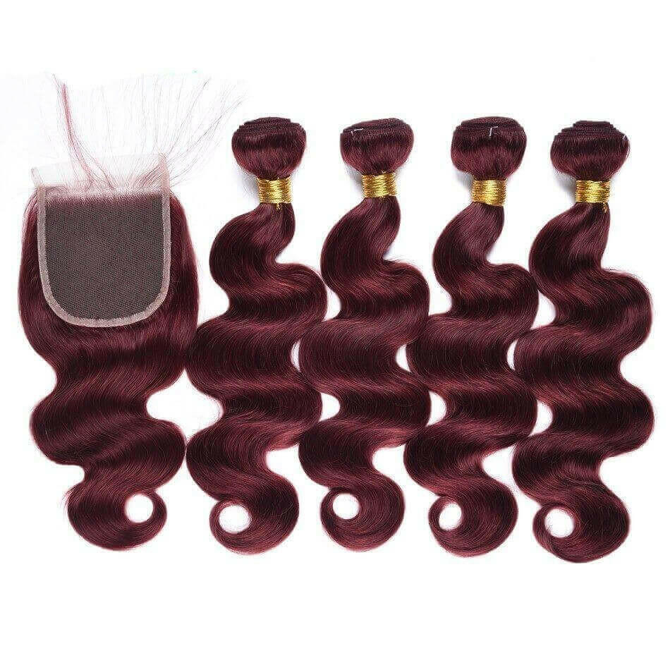 10A Grade #99J  Body Wave #1B/99j BUNDLES with 4x4 CLOSURES & 13x4 FRO.