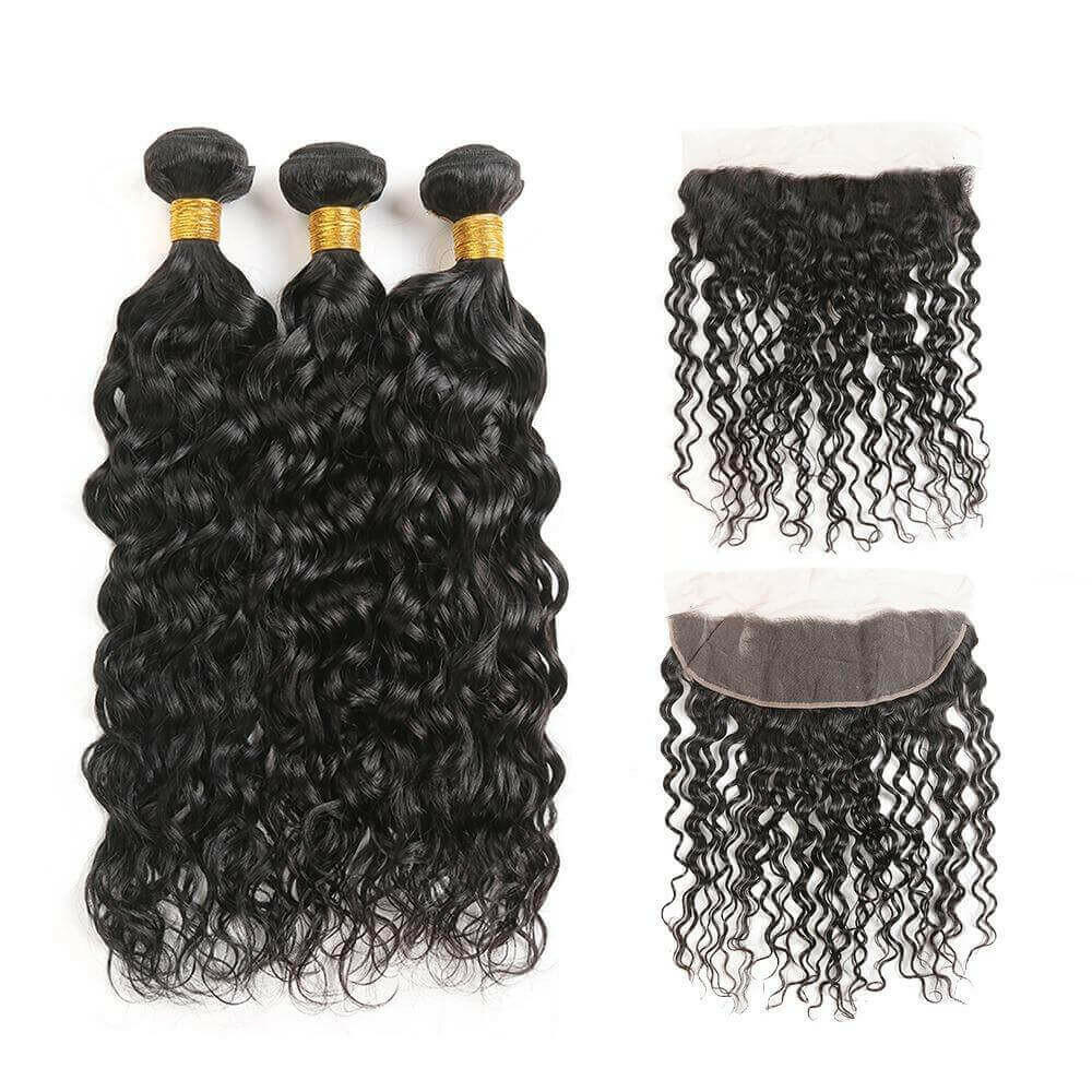 10A Grade 3/4 Water Wave Human Hair bundles with 4x4 Closures &amp; 13x4