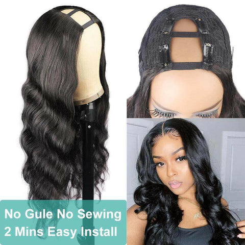 U Part Wig Body Wave Human Hair Wigs For Black Women Brazilian Remy Ha