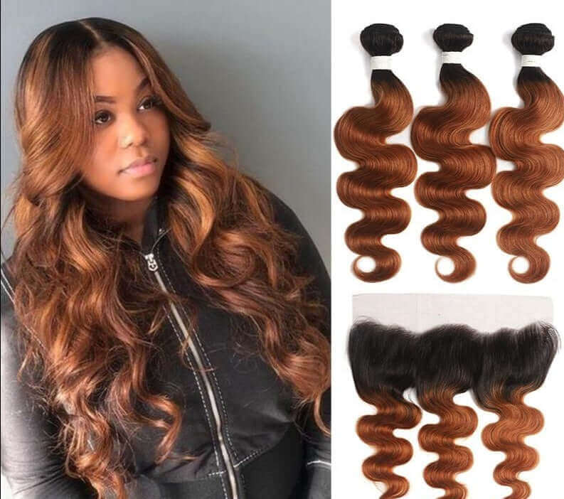#30 Ombre 10A Grade Body Wave #1B/30 BUNDLES with 4x4 CLOSURES & 13x4