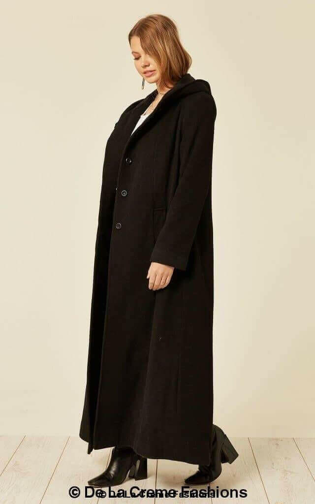 Oversized Wool Blend Hooded Long Coat (1716).