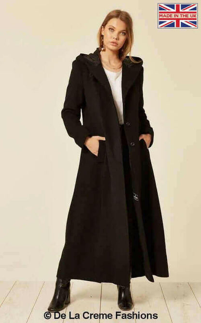 Oversized Wool Blend Hooded Long Coat (1716).