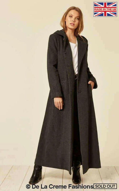 Oversized Wool Blend Hooded Long Coat (1716).