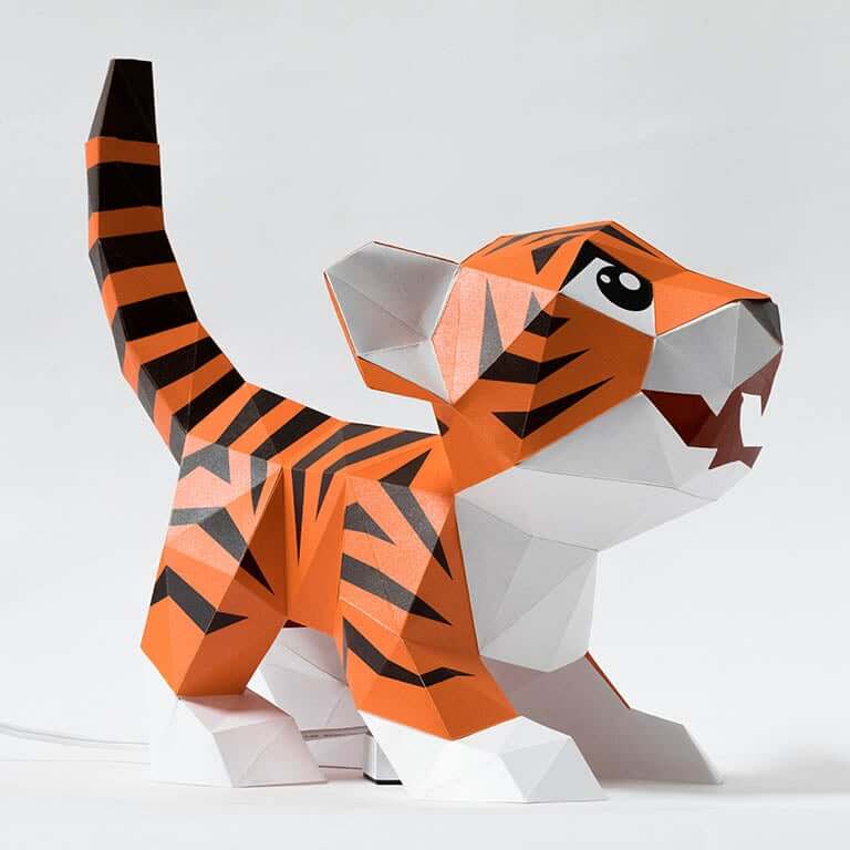 Baby Tiger 3D Paper Model, Lamp