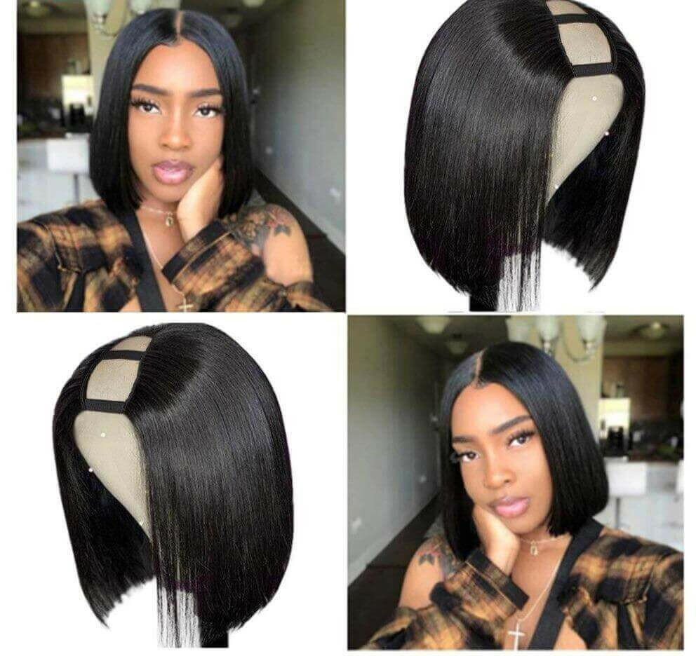 Short Bob U Part Wig Human Hair Straight Brazilian Remy Glueless Wigs.