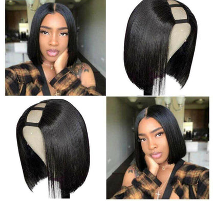 Short Bob U Part Wig Human Hair Straight Brazilian Remy Glueless Wigs.