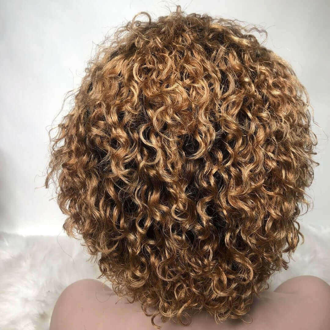 Ombre Short Pixie Cut 13x4x1 T Lace Front Curly Human Hair Wigs 8 Inch.