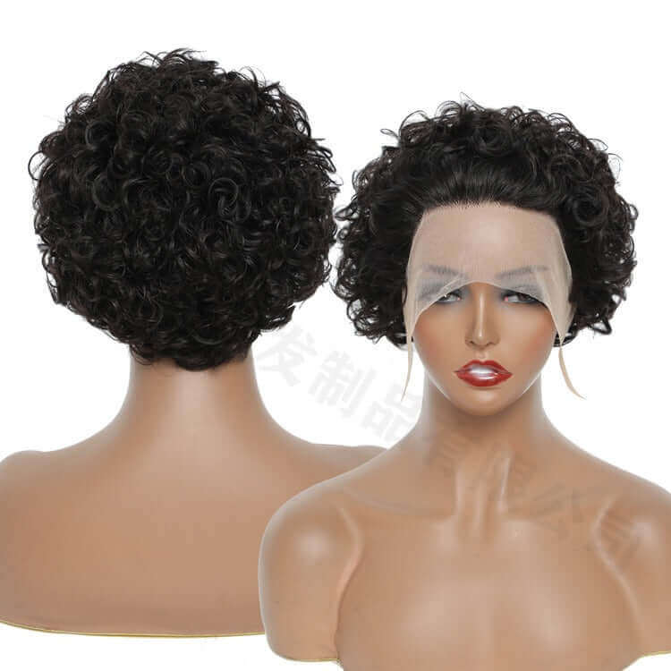 Ombre Short Pixie Cut 13x4x1 T Lace Front Curly Human Hair Wigs 8 Inch