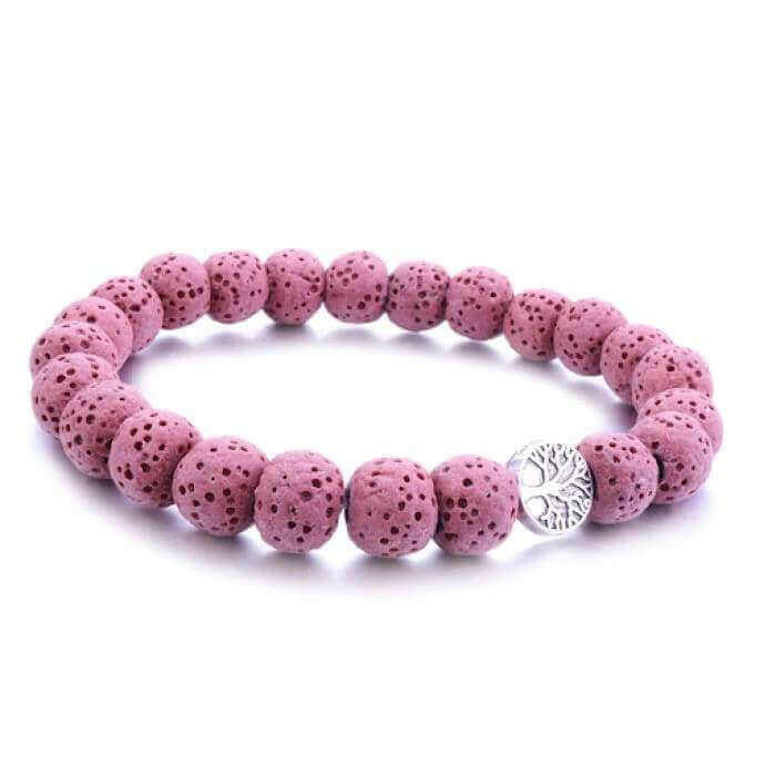 Pink Tree Of Life Lava Stone Essential Oil Bracelet.