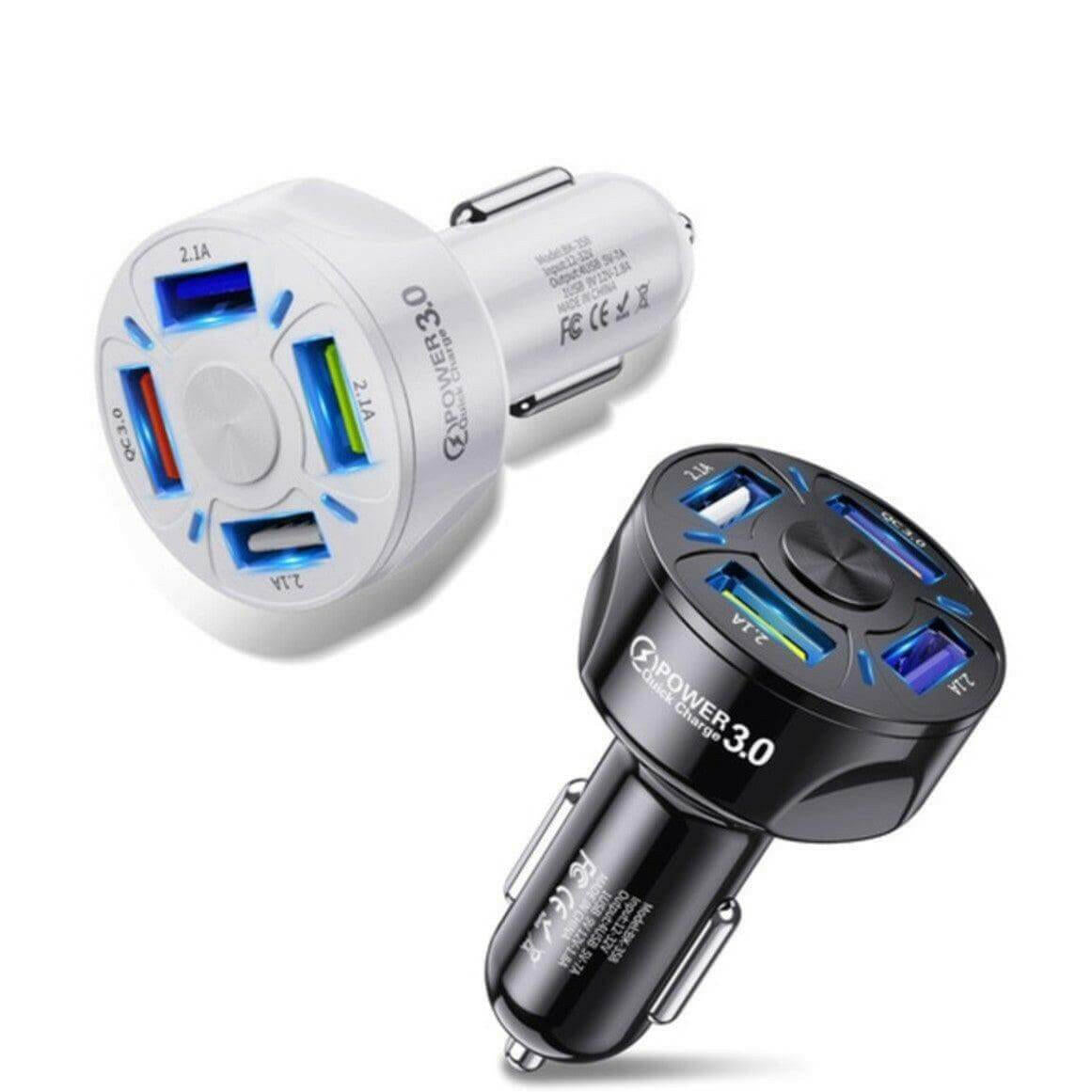 2 PACK PBG LED 4 Port Rapid Car Charger - Charges 4 Devices at once!.