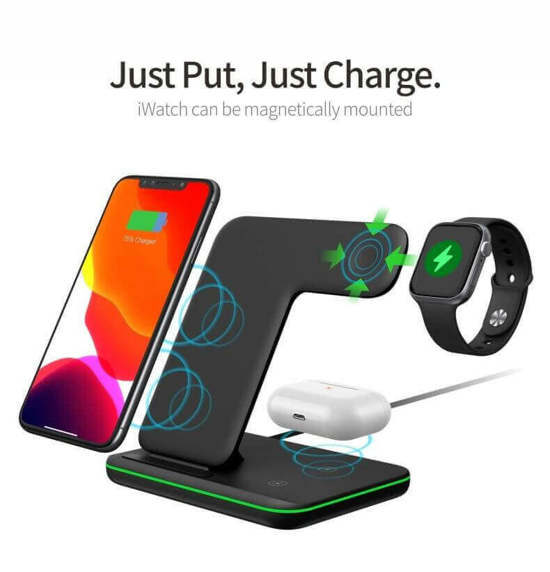 Ninja 15W 3 in 1 Fast Wireless Charging Station for Mobile Phones.