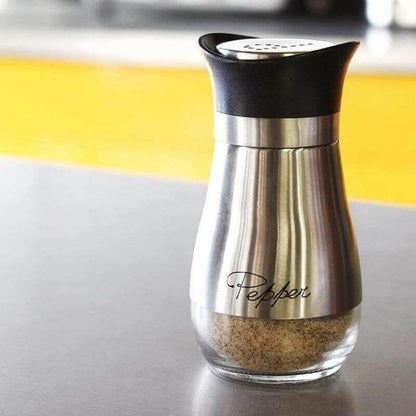 Salt and Pepper Shakers Stainless Steel Glass Set BPA Free, 4oz.