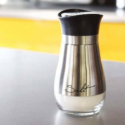 Salt and Pepper Shakers Stainless Steel Glass Set BPA Free, 4oz.