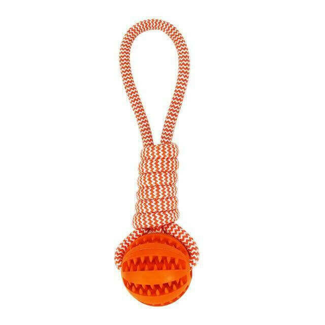 Durable Rubber Ball Chew Toy with Cotton Rope.