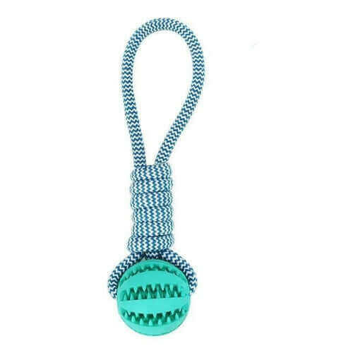 Durable Rubber Ball Chew Toy with Cotton Rope.