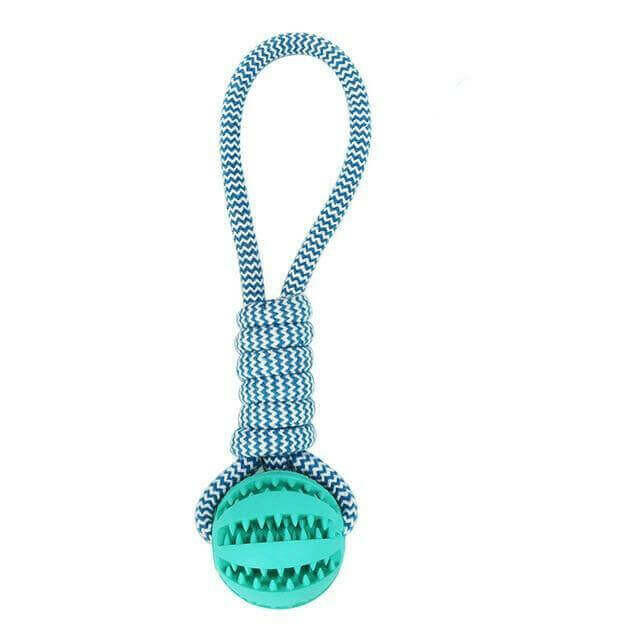 Durable Rubber Ball Chew Toy with Cotton Rope.